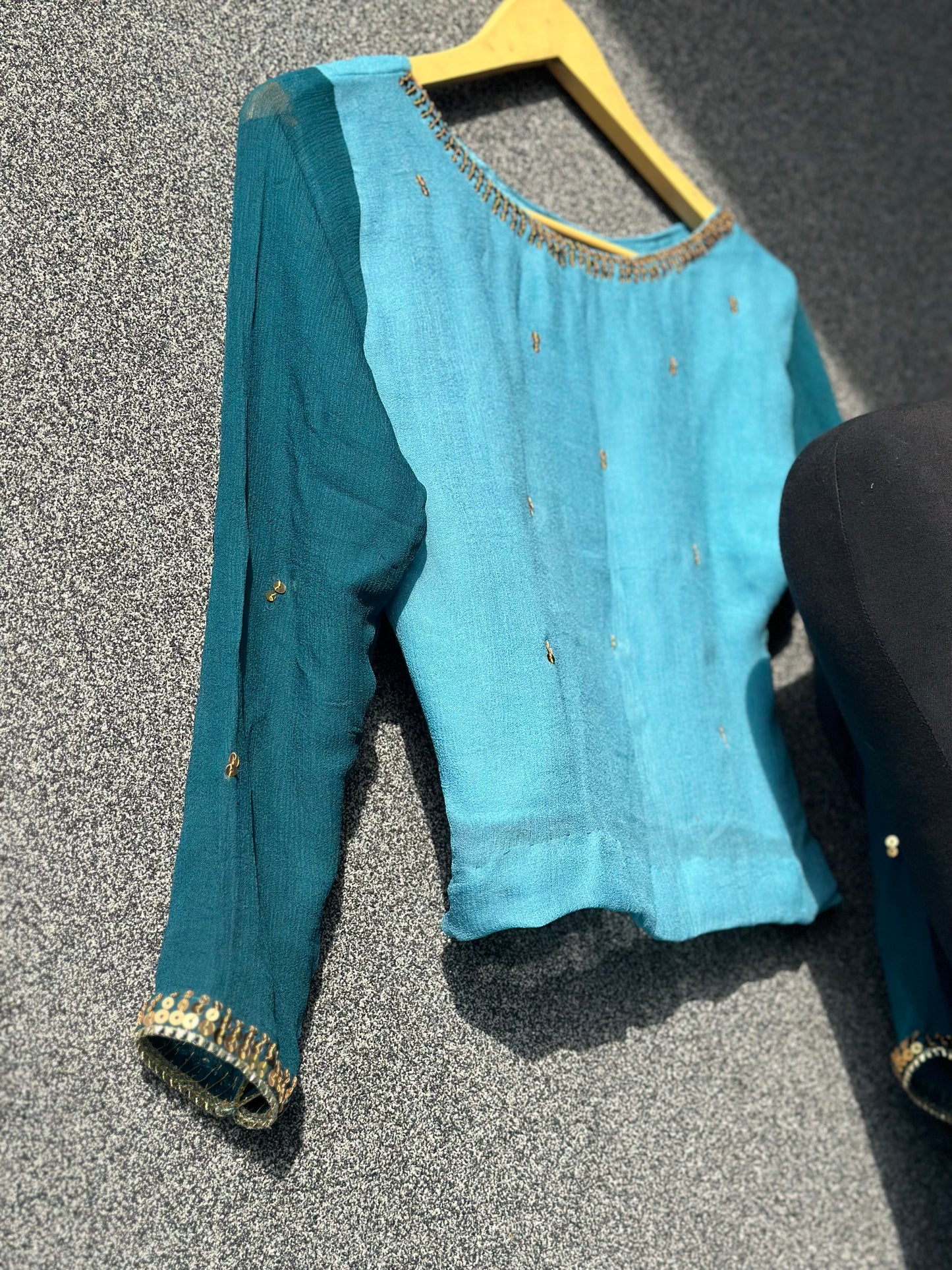 Double shade pure chiffon saree with sitara work