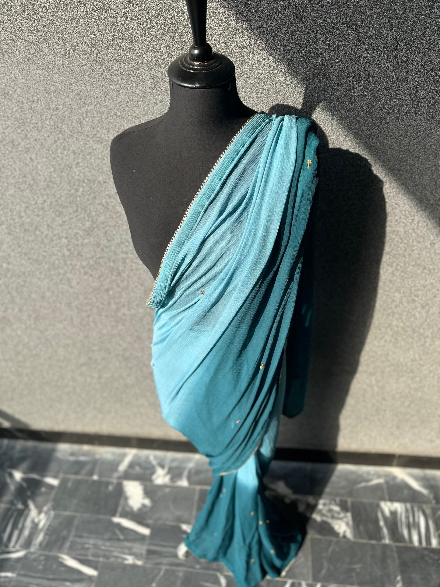 Double shade pure chiffon saree with sitara work
