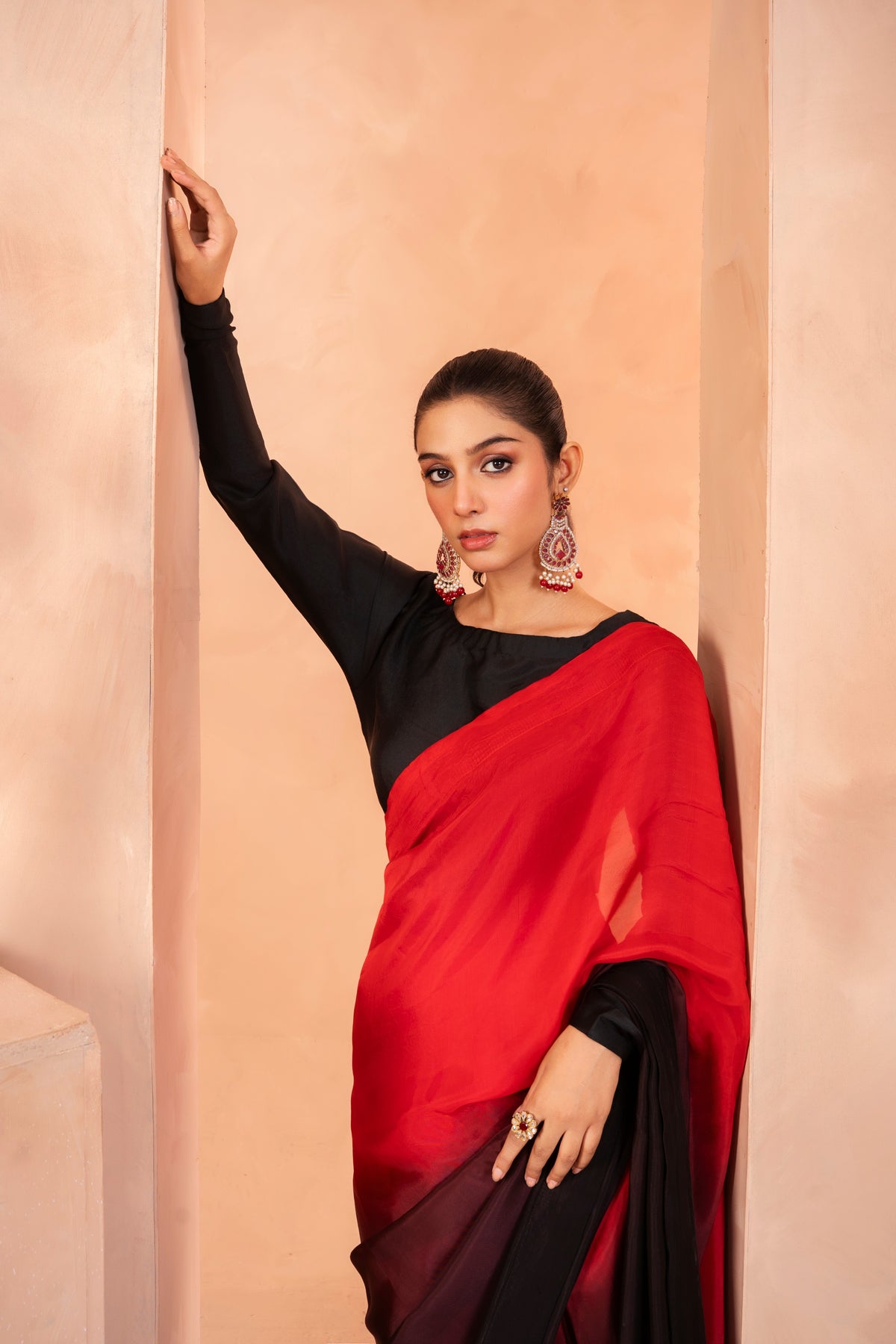 Ombre saree | Deep red to Black