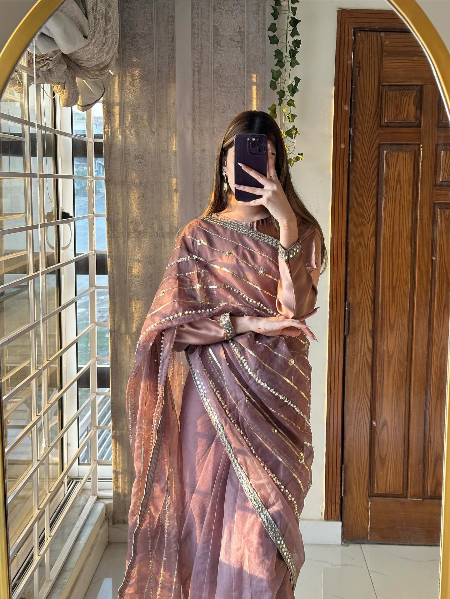 Organza pearls saree | Silk blouse