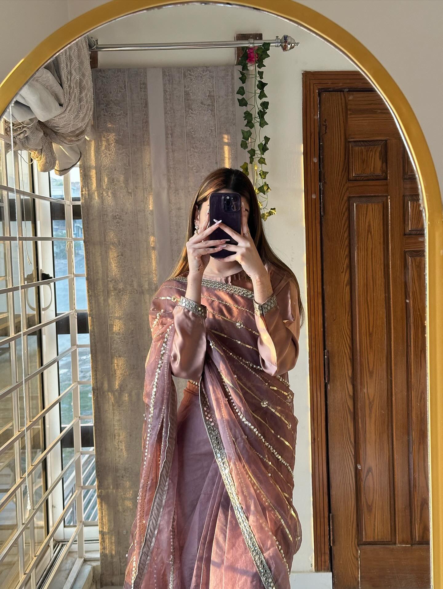 Organza pearls saree | Silk blouse