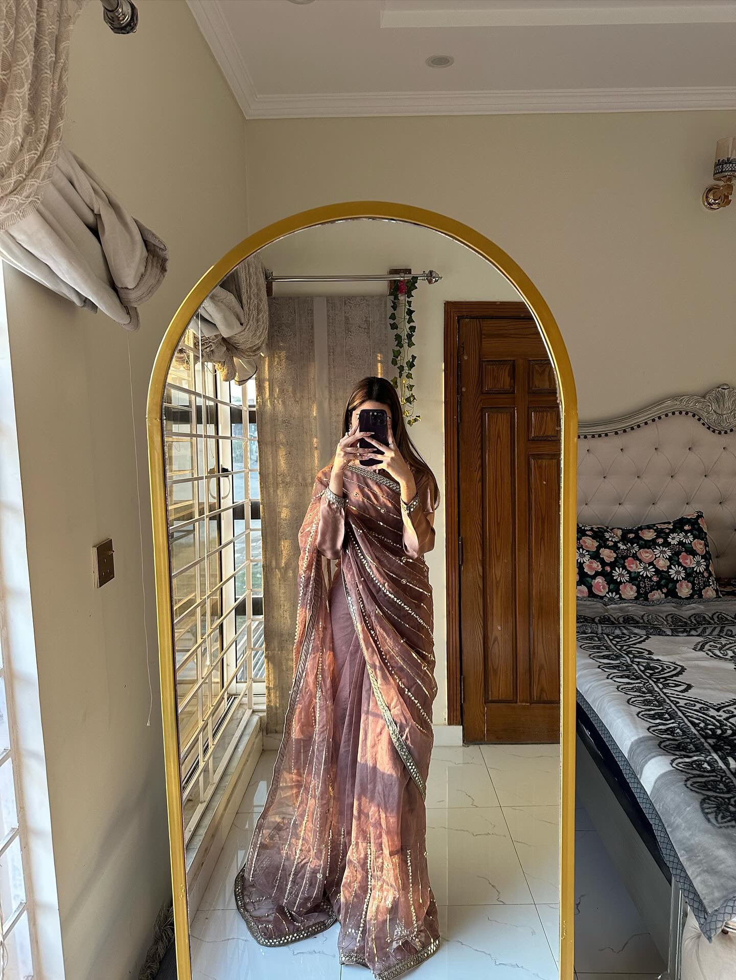 Organza pearls saree | Silk blouse