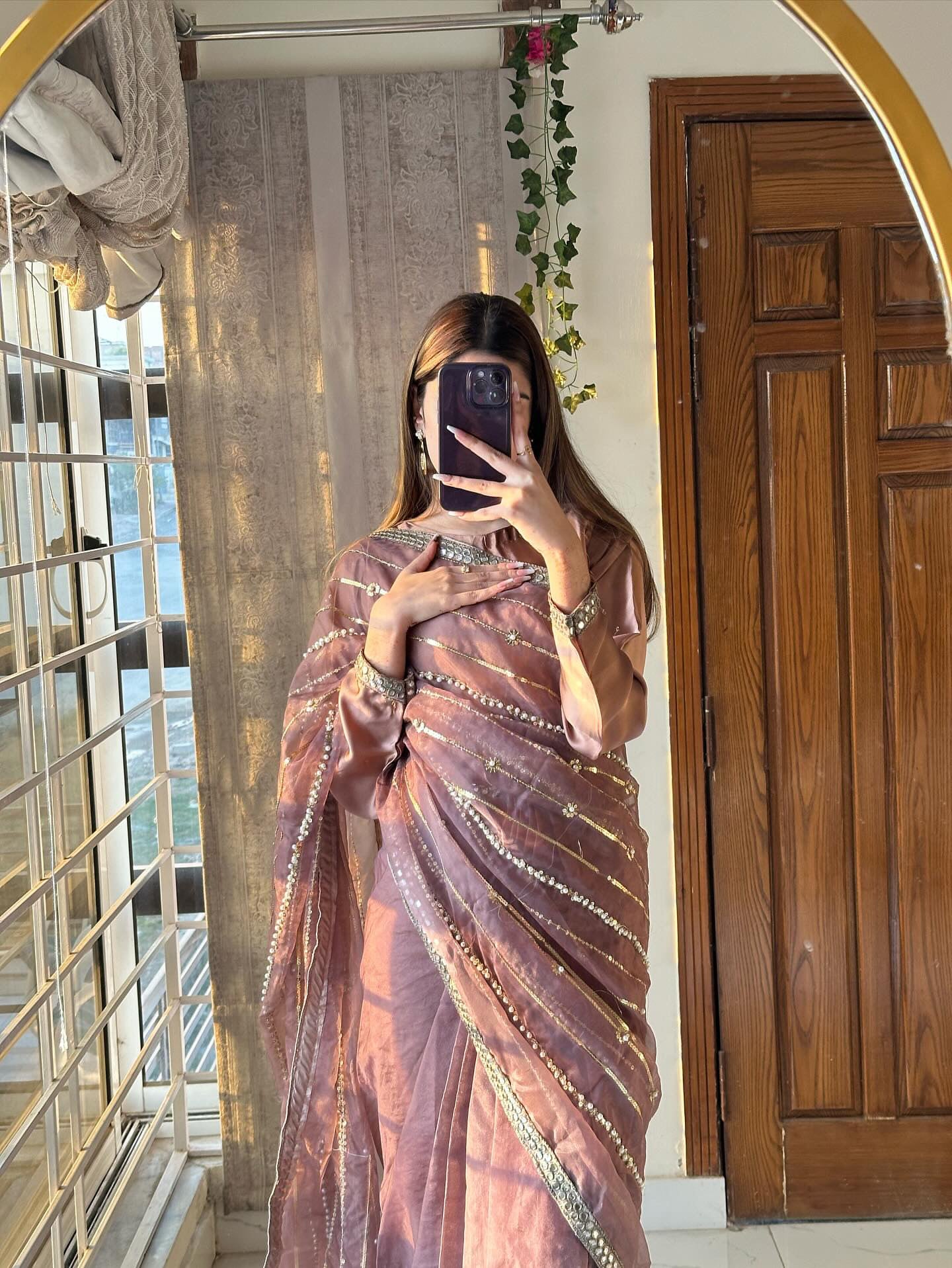 Organza pearls saree | Silk blouse