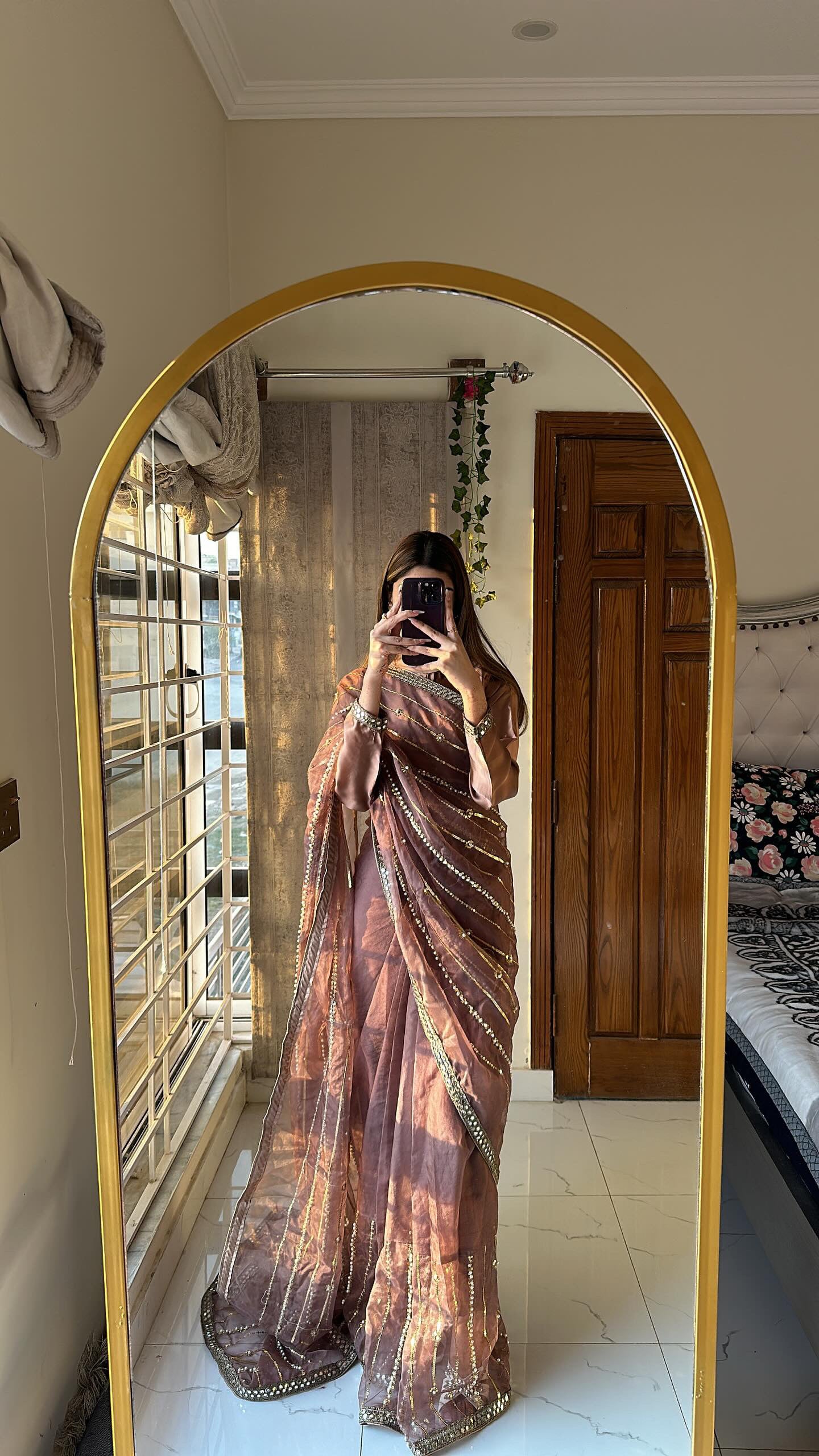 Organza pearls saree | Silk blouse