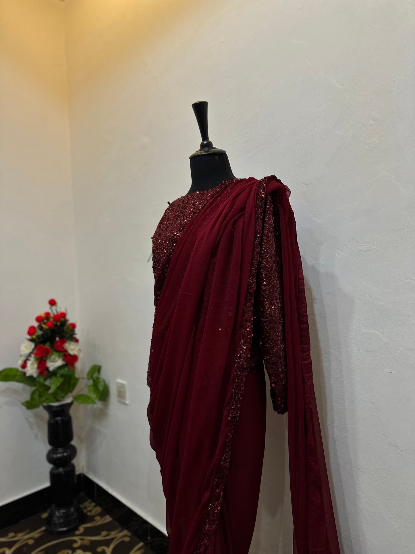Chiffon saree with moonlight border | sequins moonlight blouse | stitched