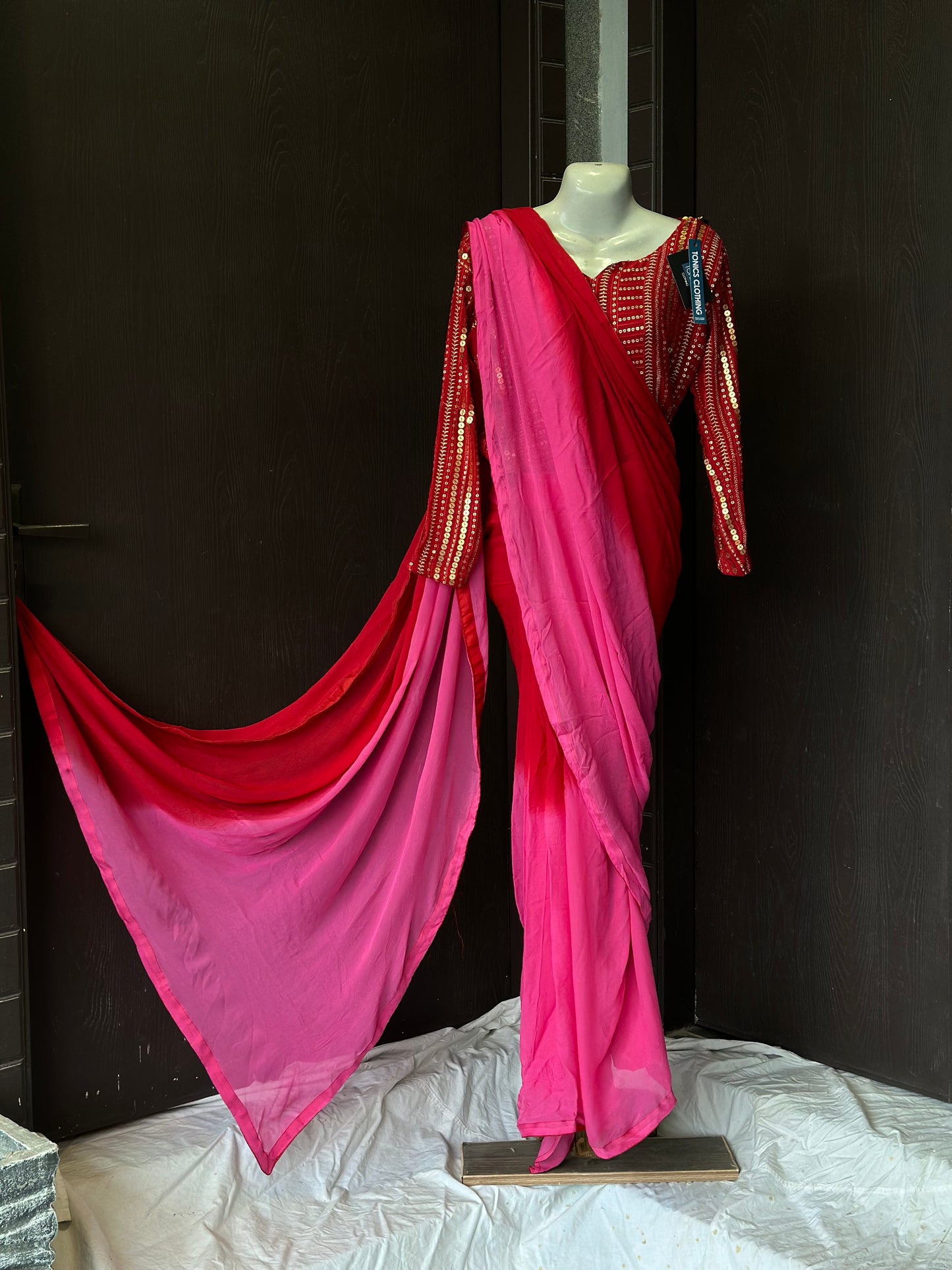 Georgette chiffon saree | Golden embroidery blouse | Stitched