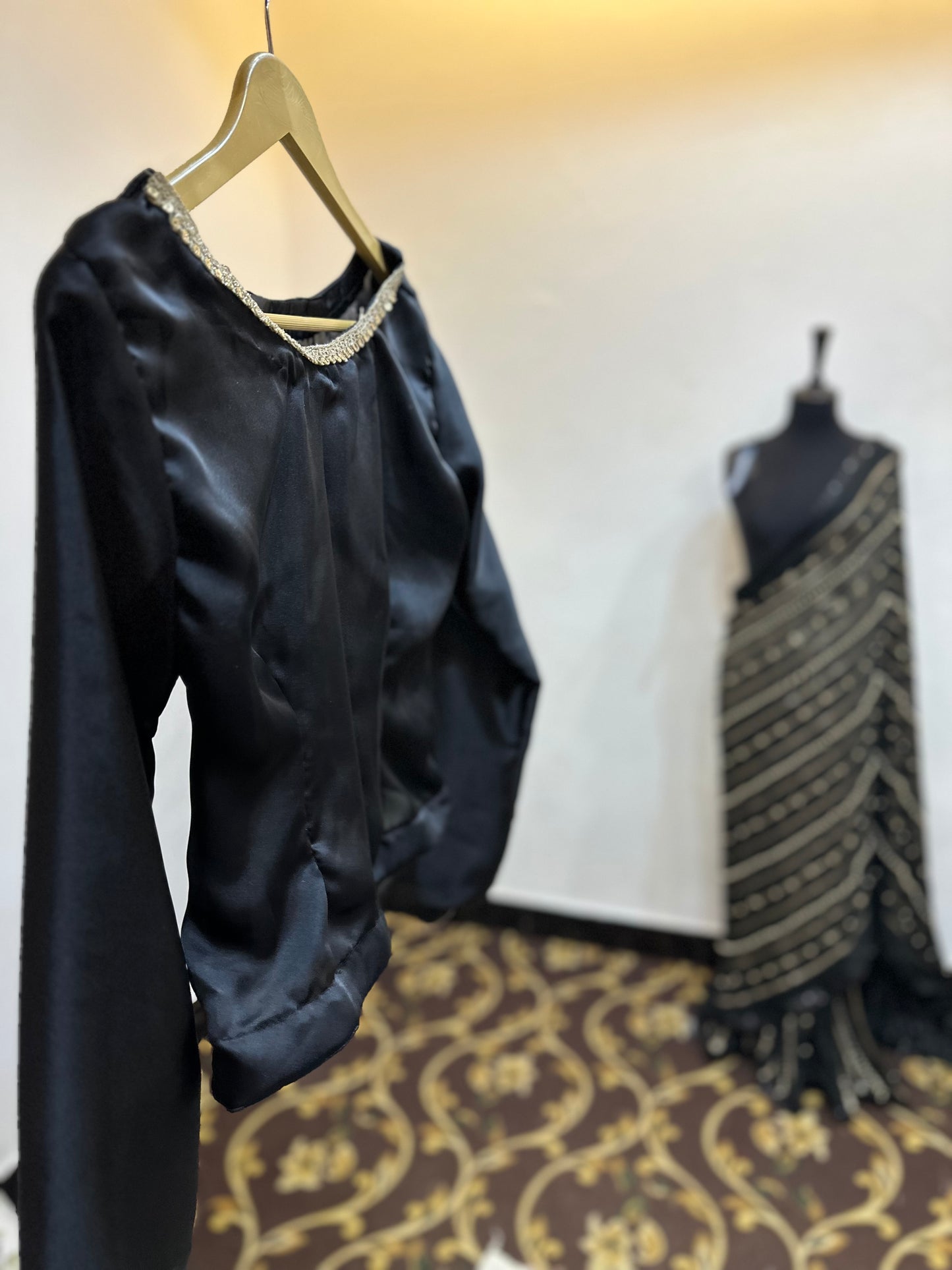 Black Pearls chiffon saree | Stitched