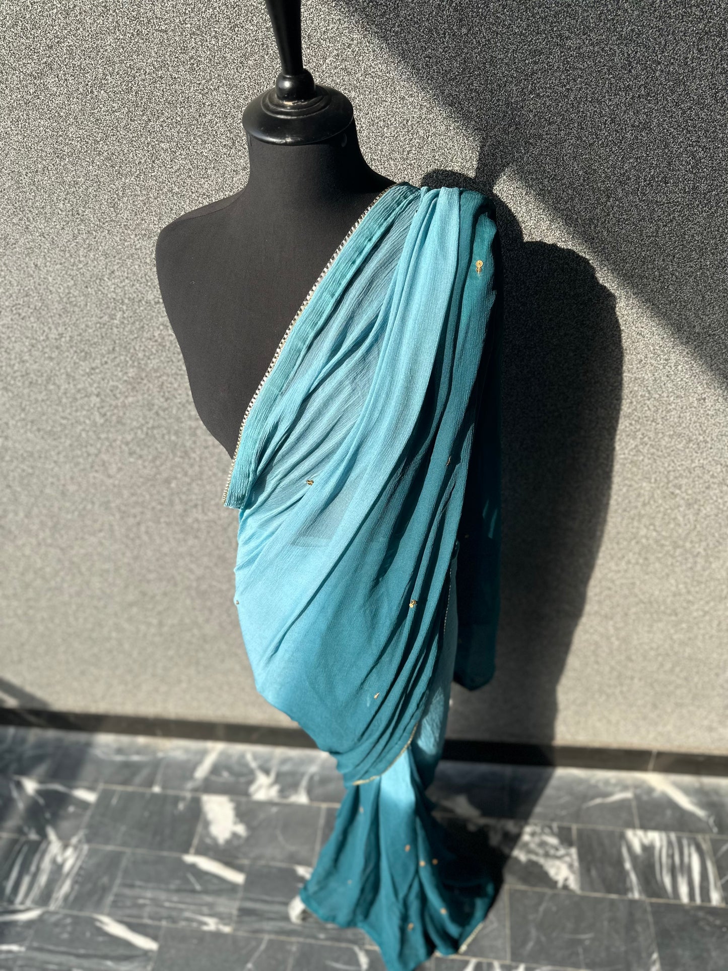Double shade pure chiffon saree with sitara work