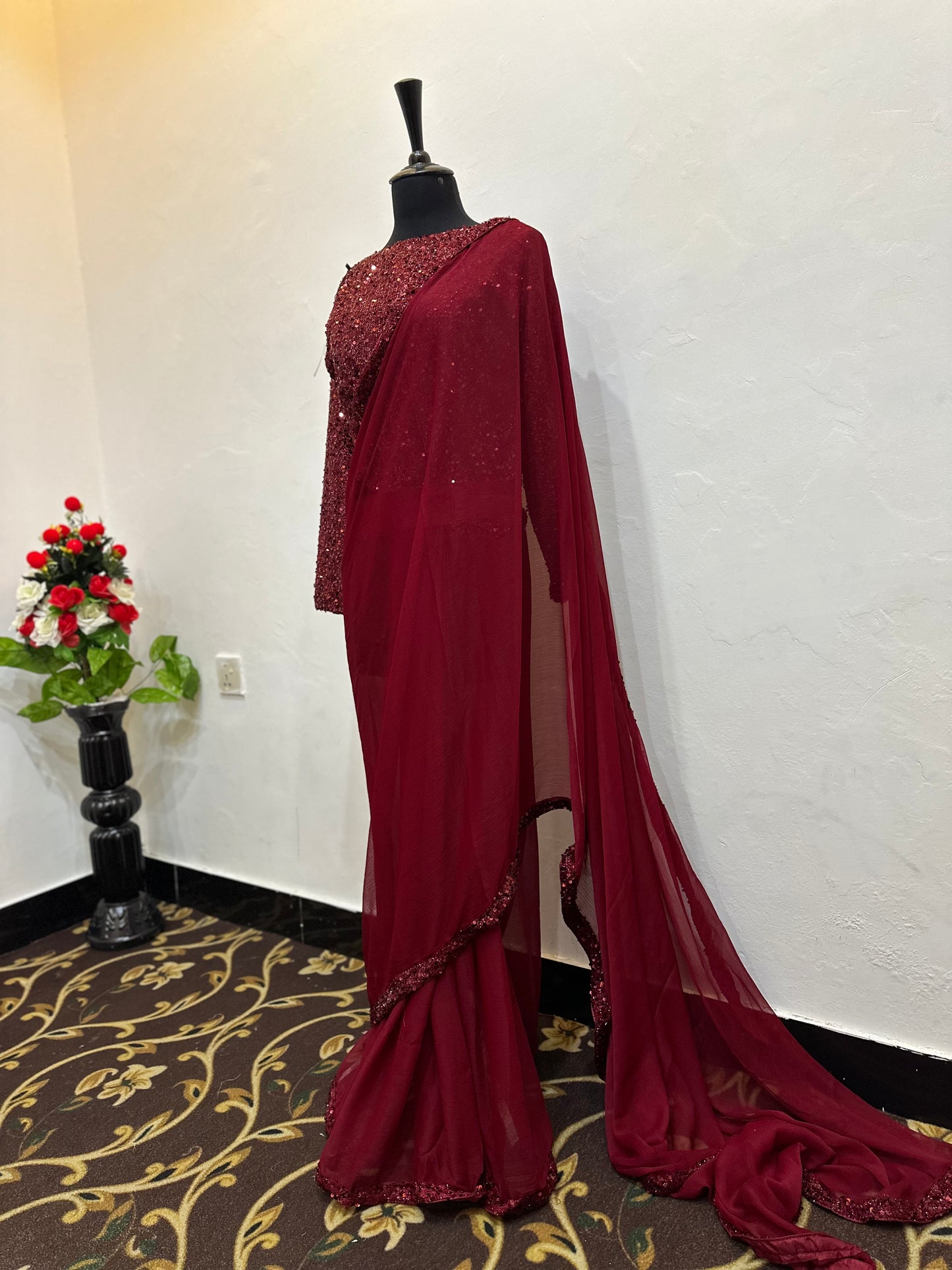 Chiffon saree with moonlight border | sequins moonlight blouse | stitched