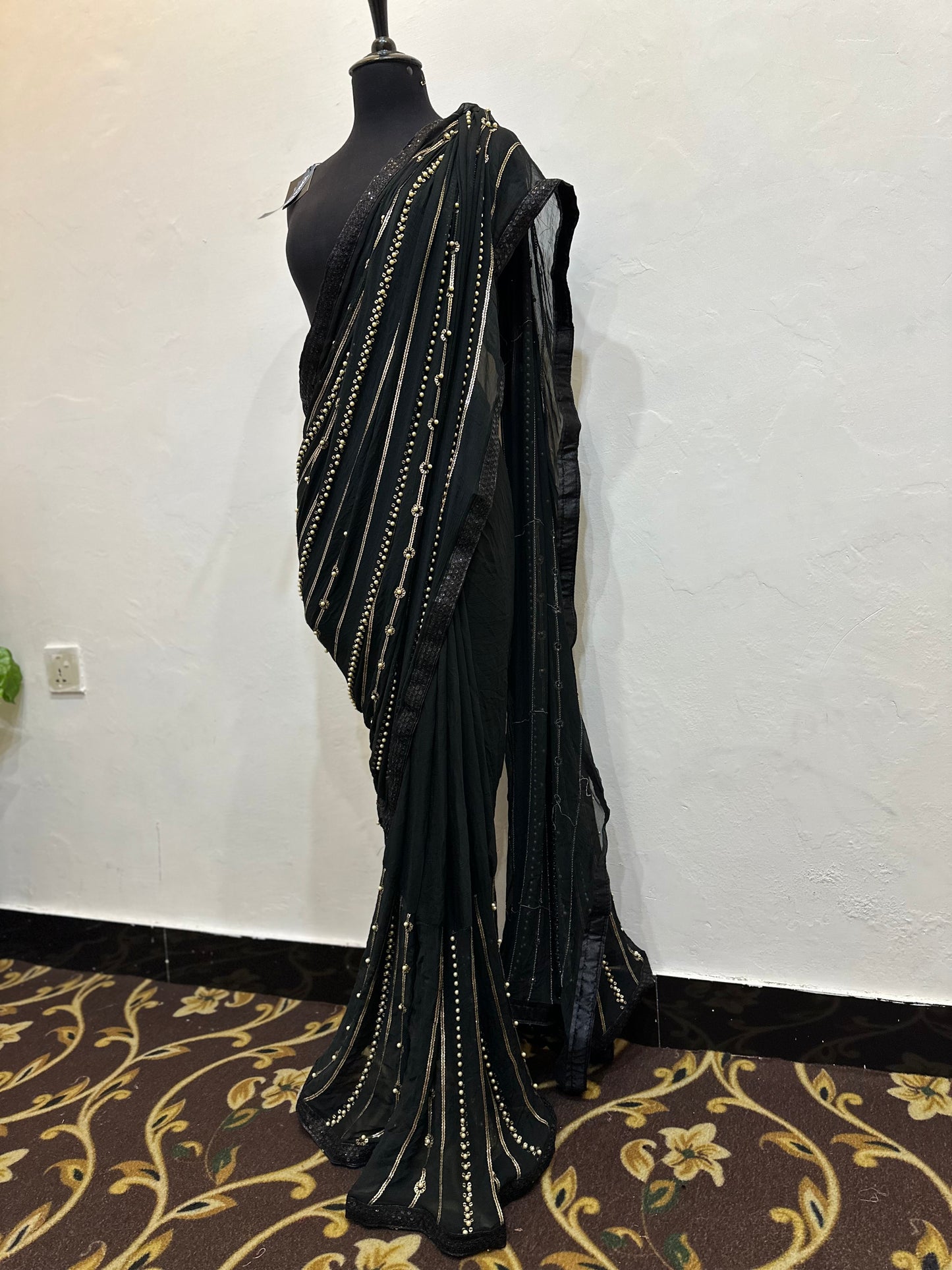 Black Pearls chiffon saree | Stitched