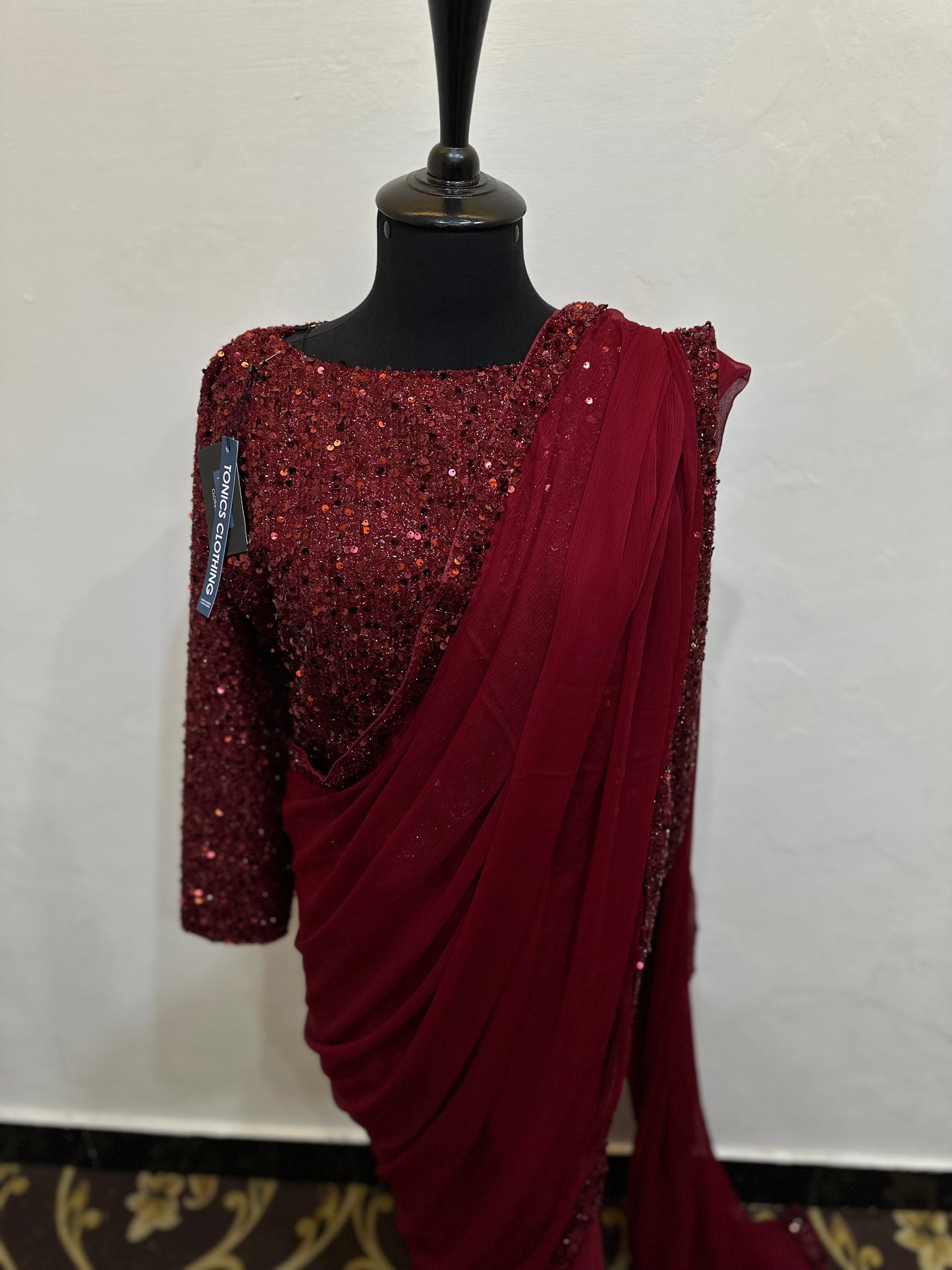 Chiffon saree with moonlight border | sequins moonlight blouse | stitched