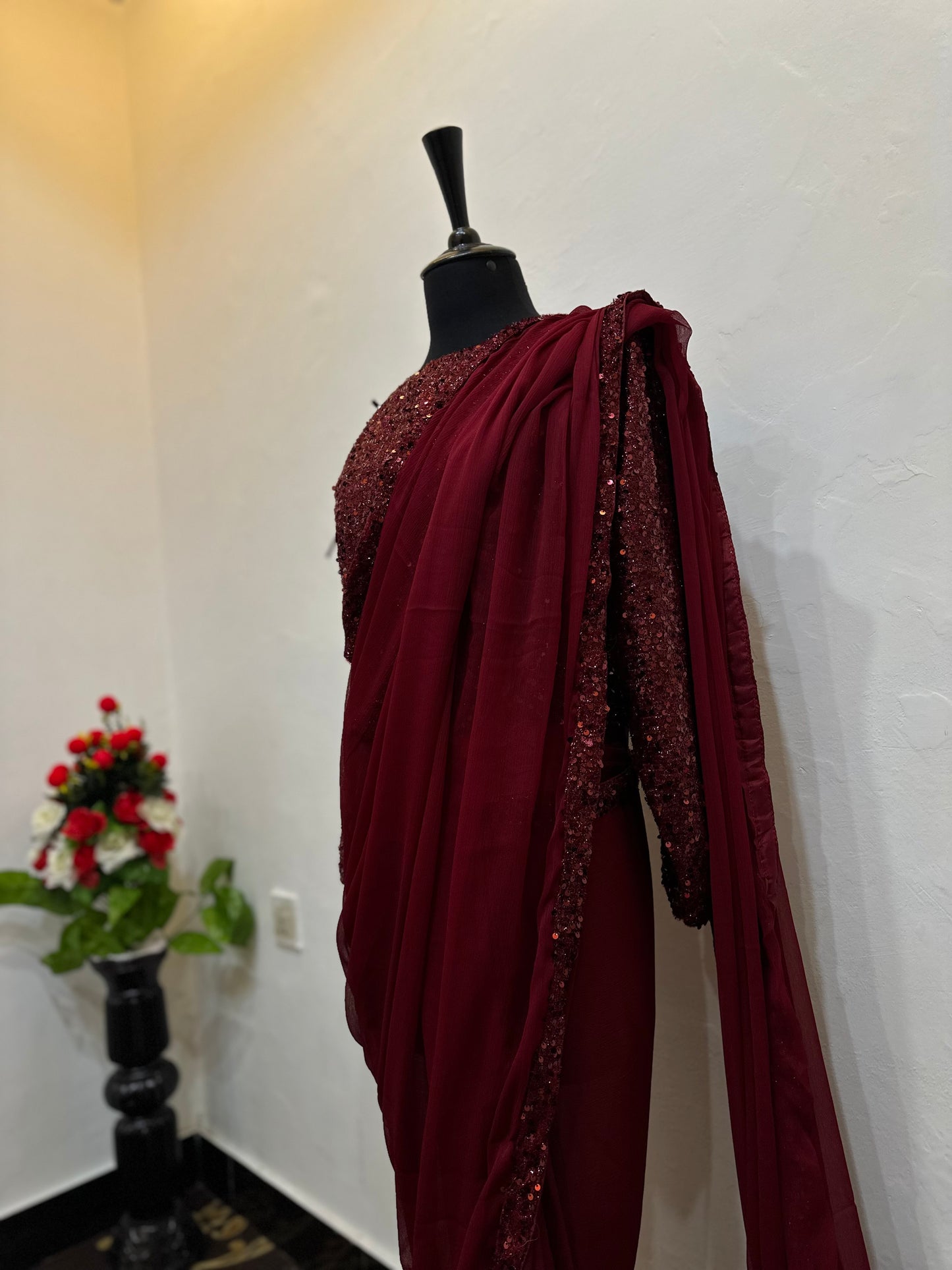 Chiffon saree with moonlight border | sequins moonlight blouse | stitched