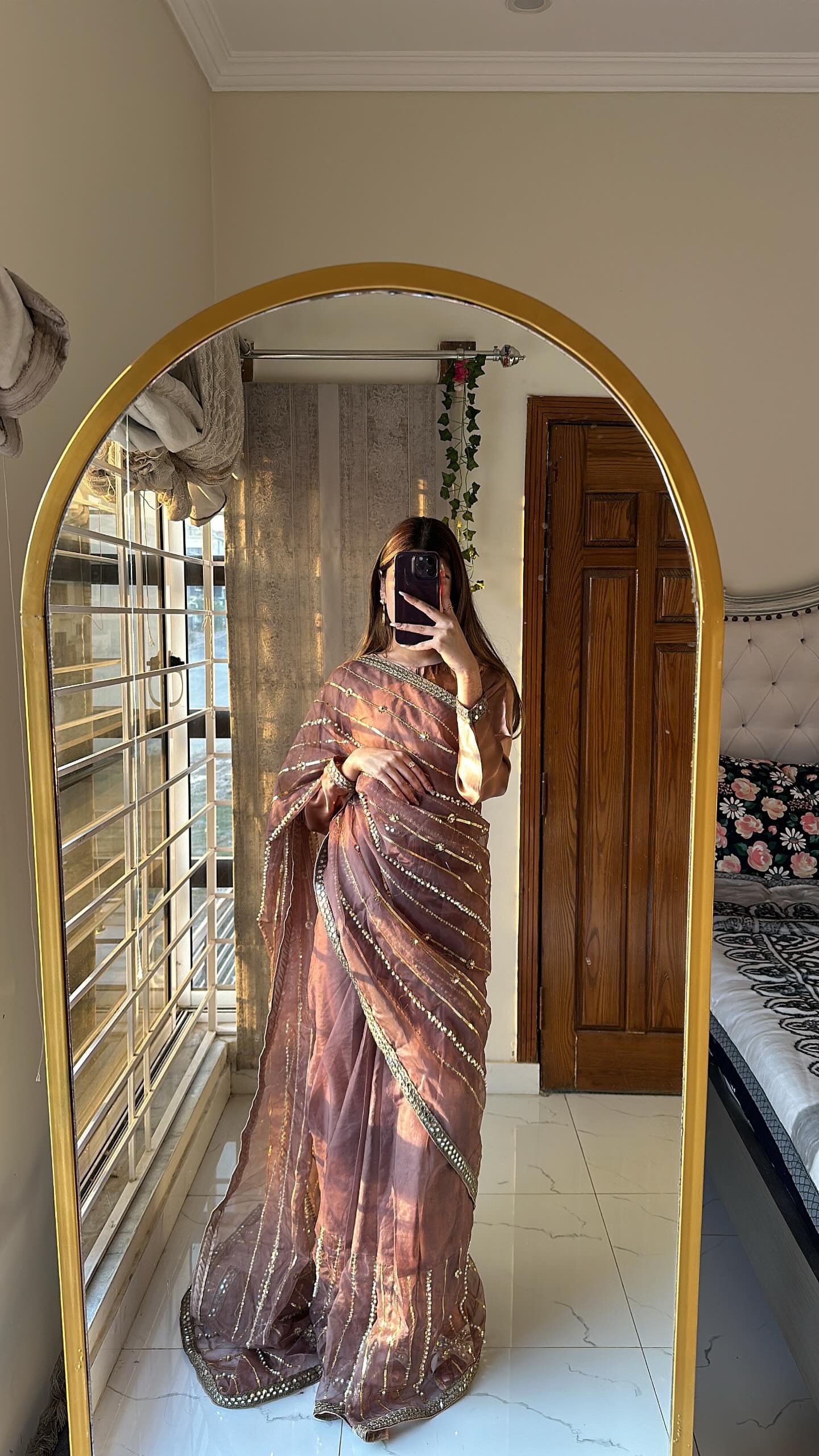 Organza pearls saree | Silk blouse