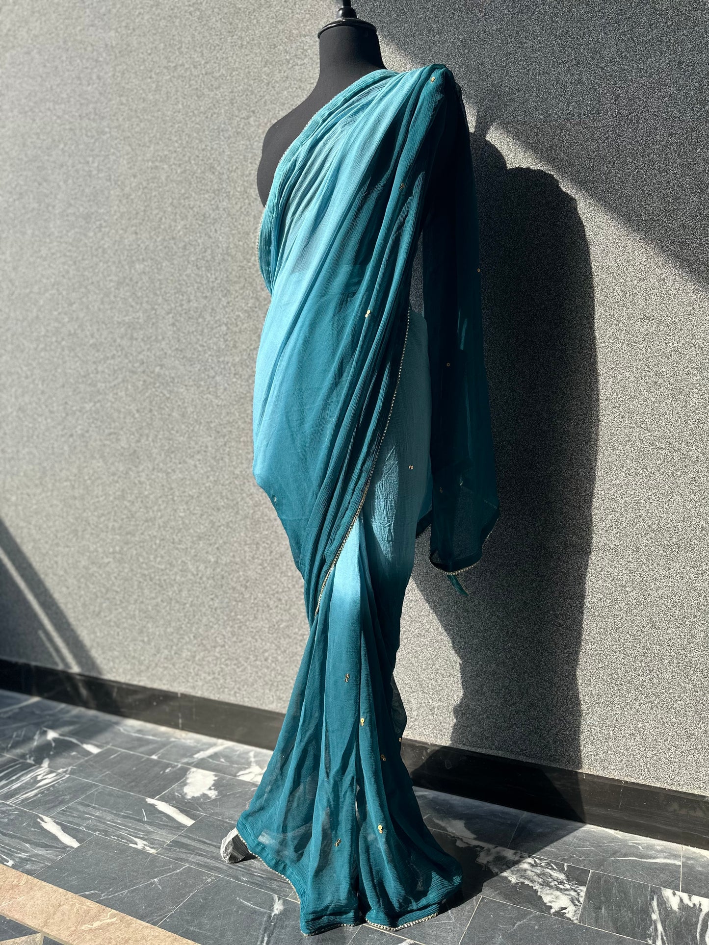 Double shade pure chiffon saree with sitara work