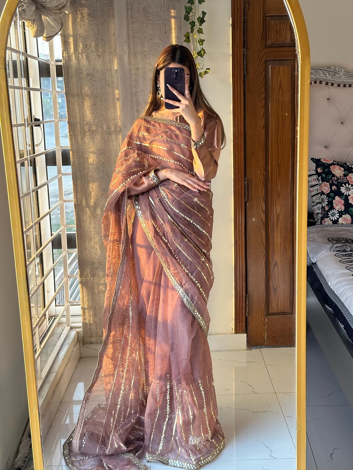Organza pearls saree | Silk blouse