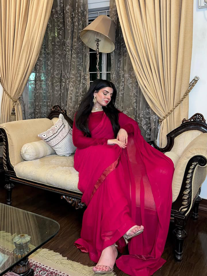 Chiffon Saree with Velvet Blouse
