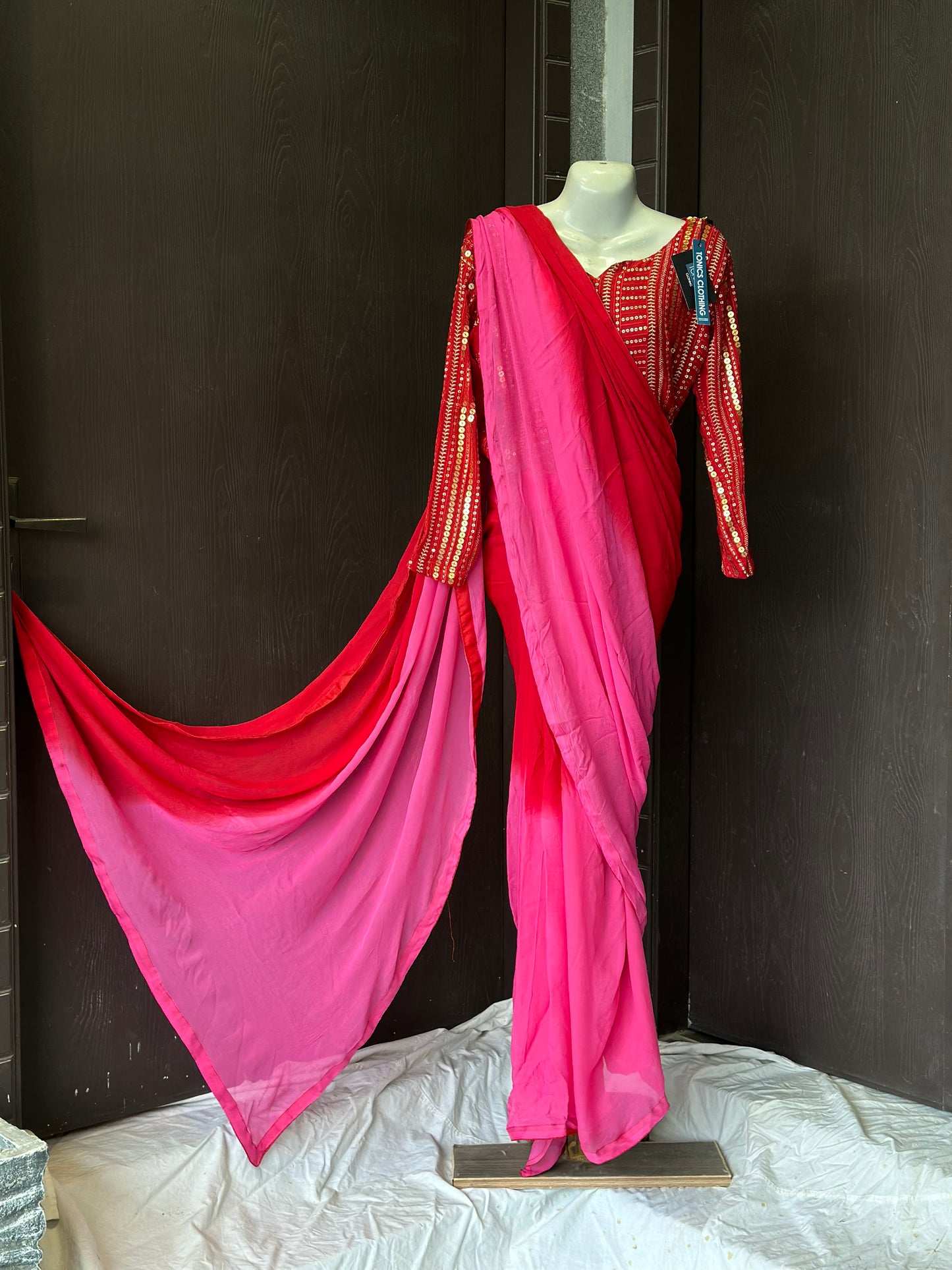 Georgette chiffon saree | Golden embroidery blouse | Stitched