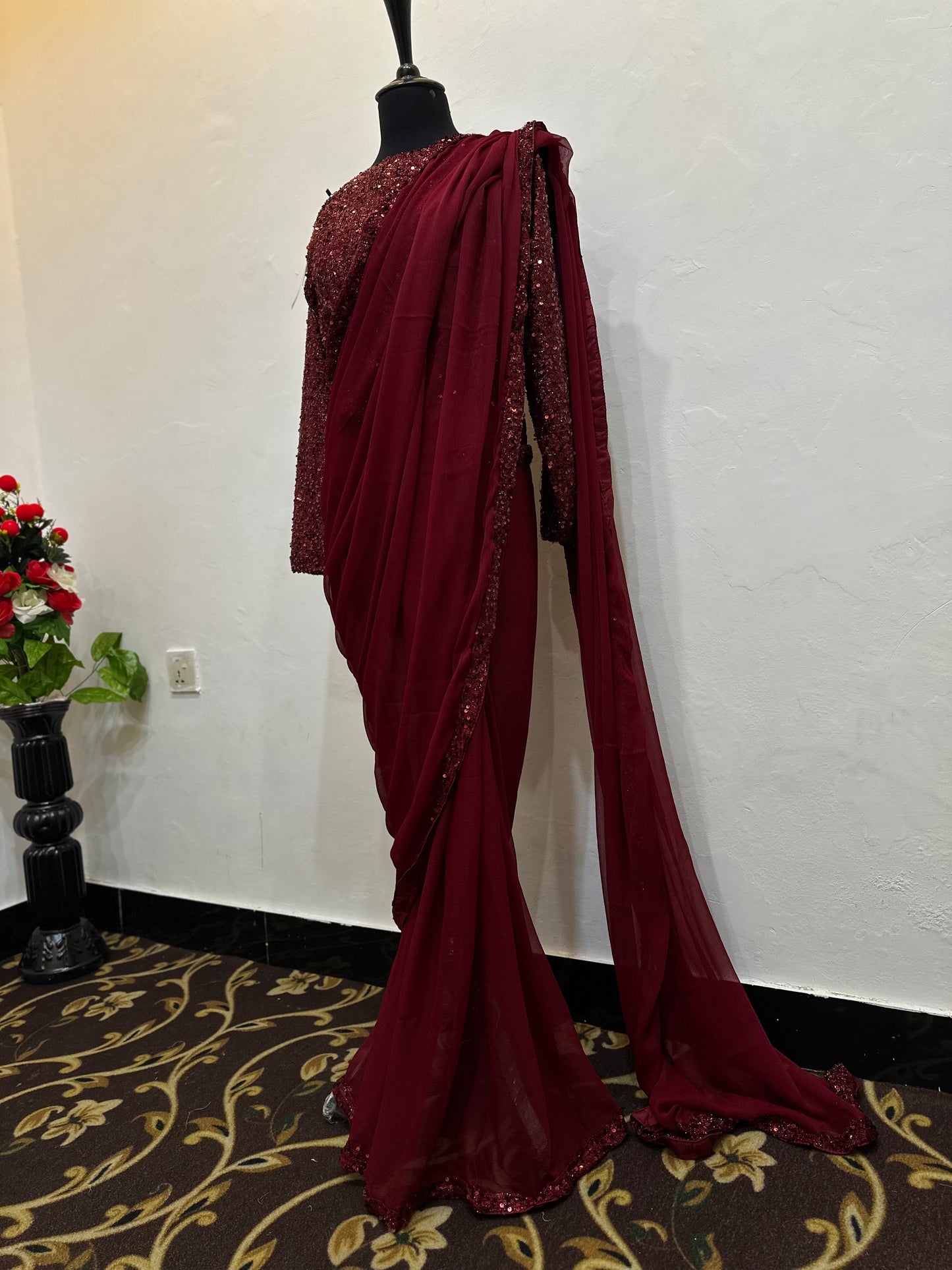 Chiffon saree with moonlight border | sequins moonlight blouse | stitched