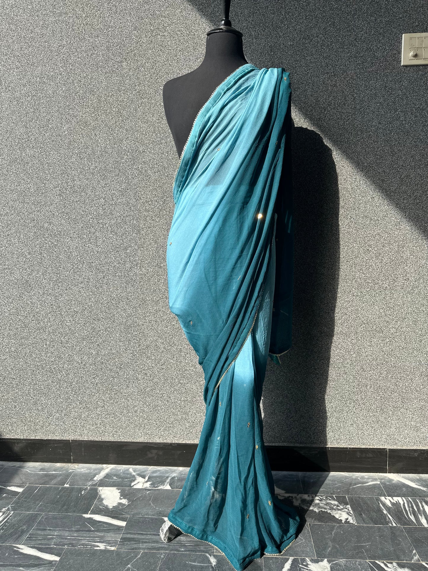 Double shade pure chiffon saree with sitara work