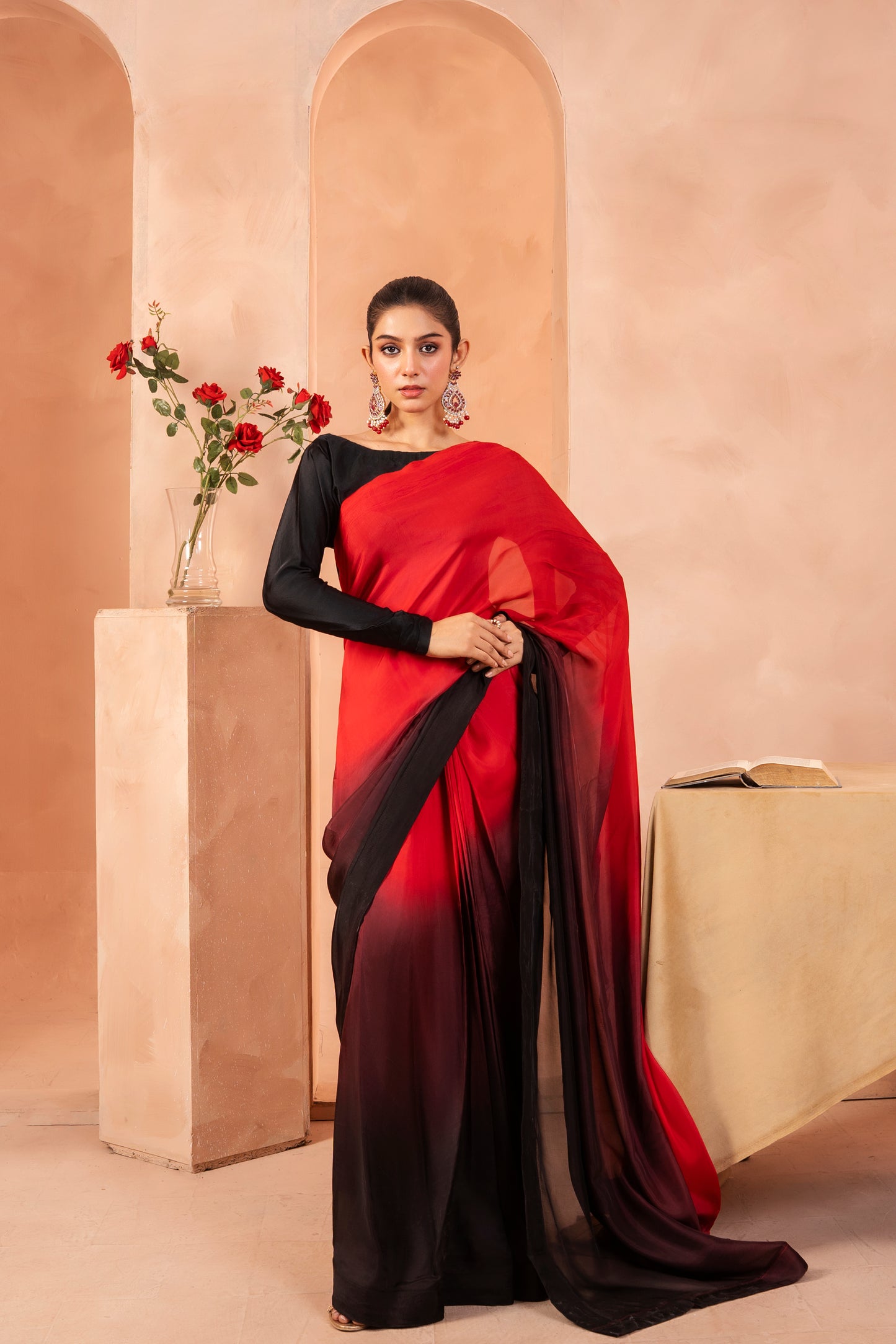Ombre saree | Deep red to Black