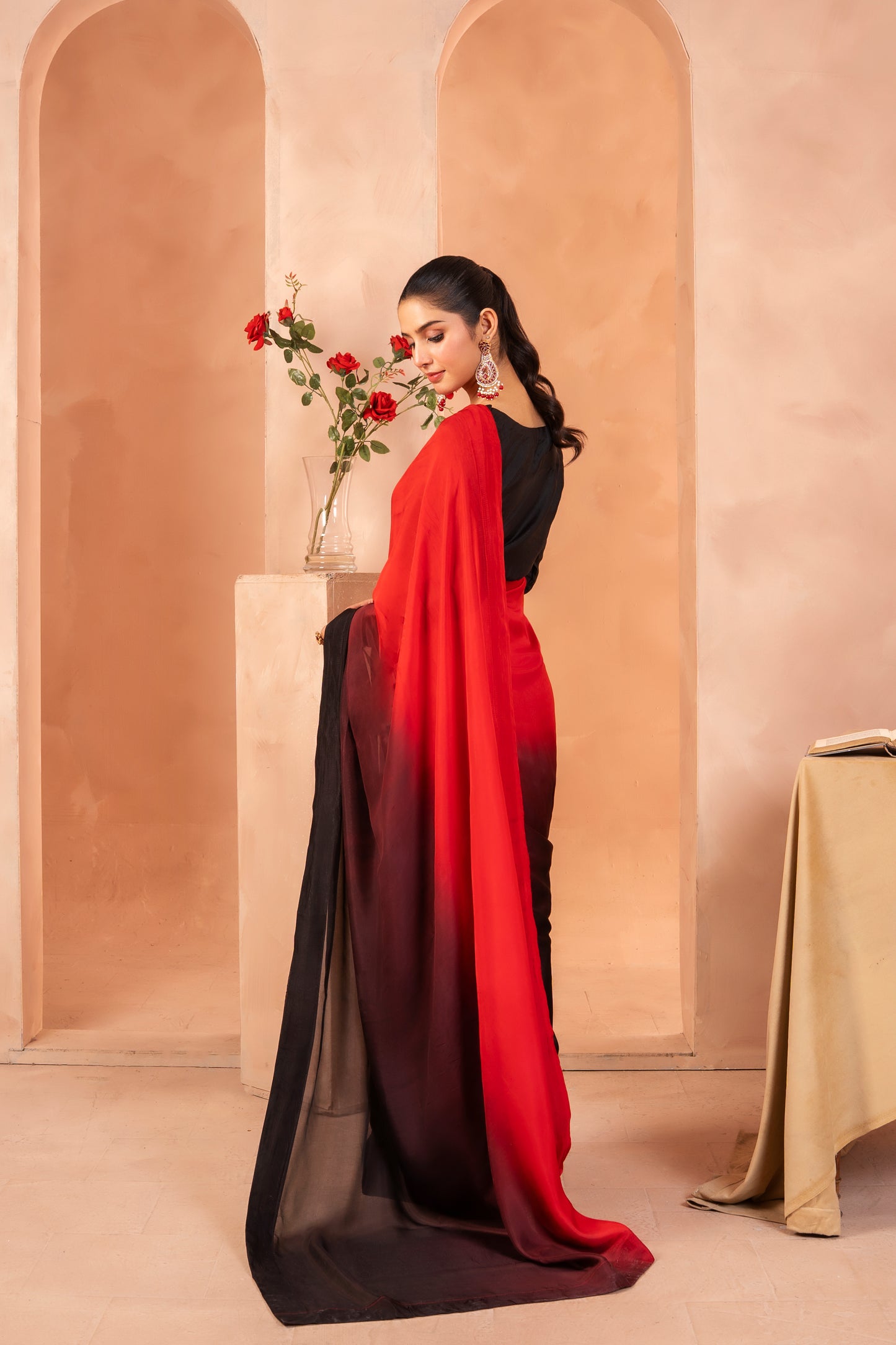 Ombre saree | Deep red to Black