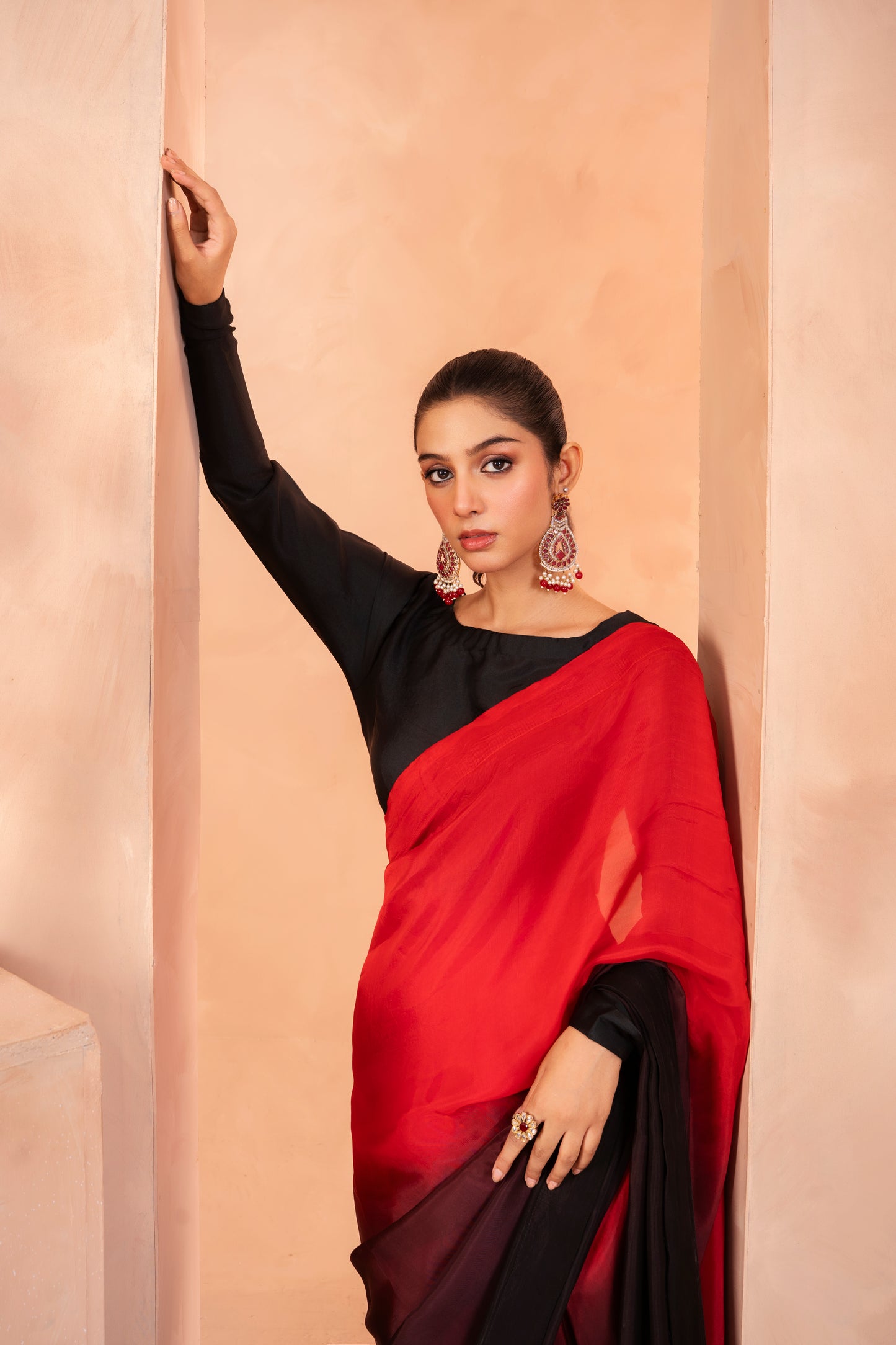 Ombre saree | Deep red to Black