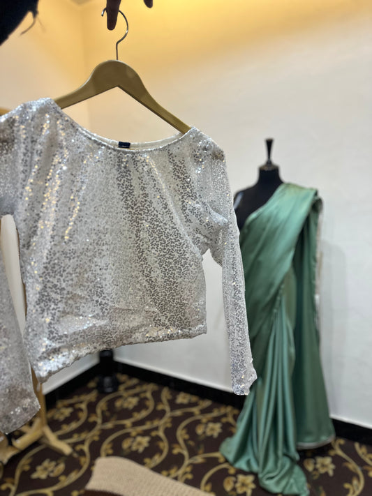 Shamoz silk saree with sequin blouse| stitched