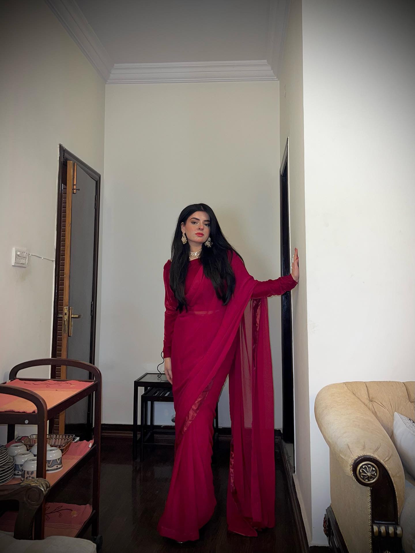 Chiffon Saree with Velvet Blouse