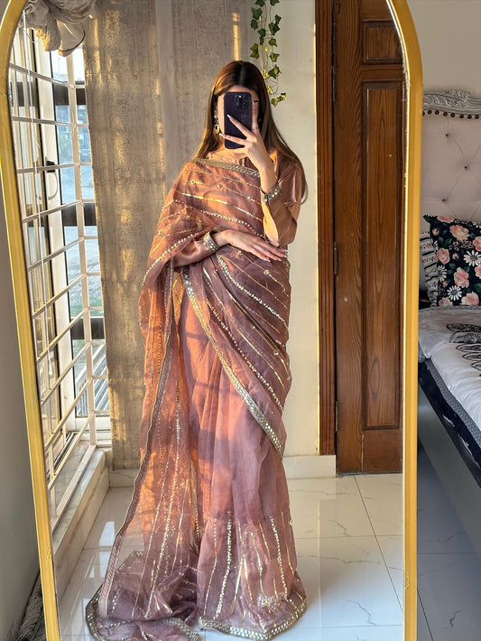 Organza pearls saree | Silk blouse